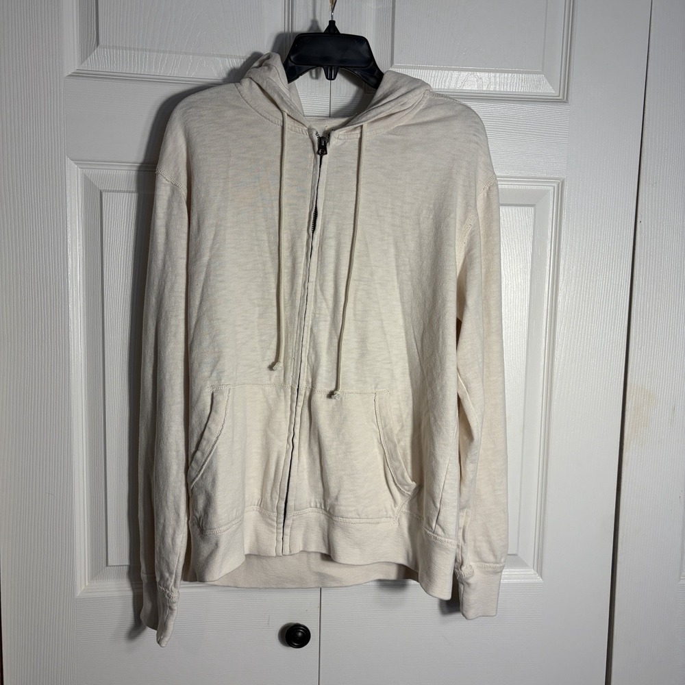 J Crew Ringspun Jersey Cotton Full Zip Hoodie Men M Cream 2010 Minimalist Layer
